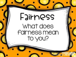An image asking students what they think the character trait of fairness means