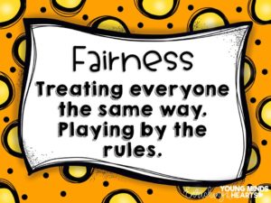 An image showing students the definition of what the character trait of fairness actually means