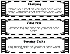 A template that shows students how to act like they doing exercises when they are practicing spelling words